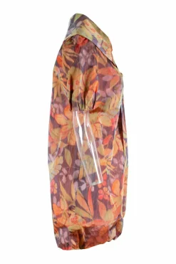 Multi-colour floral pattern mini dress with pleats, ruched at bottom
