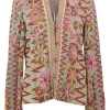 Multi-colour floral zig zag rayon-blend jacquard knit cardigan