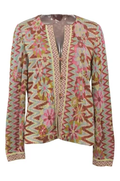 Multi-colour floral zig zag rayon-blend jacquard knit cardigan