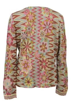 Multi-colour floral zig zag rayon-blend jacquard knit cardigan
