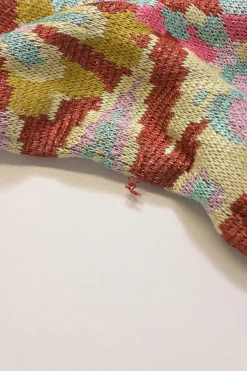 Multi-colour floral zig zag rayon-blend jacquard knit cardigan