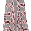 Multi-colour fully-fashioned zig-zag striped pull-on knee-length A-line skirt with handkerchief hem