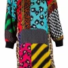 Multi-colour graphic patchwork mini shift dress