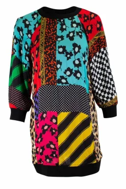 Multi-colour graphic patchwork mini shift dress