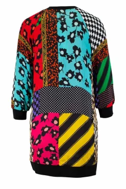 Multi-colour graphic patchwork mini shift dress