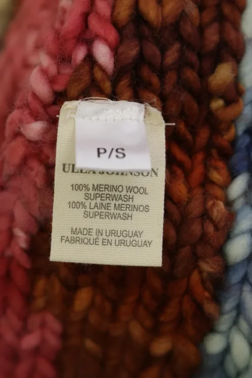 Multi-colour hand-knit bulky merino slub yarn purl tank top with roll hem