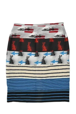 Multi-colour mixed-media Sable Rabbit print pull-on pencil skirt