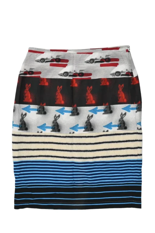 Multi-colour mixed-media Sable Rabbit print pull-on pencil skirt