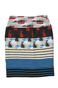 Multi-colour mixed-media Sable Rabbit print pull-on pencil skirt