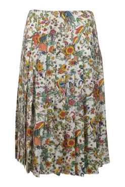 Multi-colour novelty floral print pull-on drop-waist knife-pleat A-line skirt