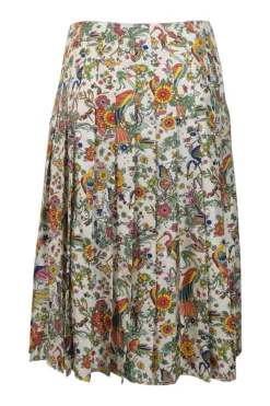 Multi-colour novelty floral print pull-on drop-waist knife-pleat A-line skirt