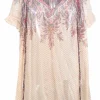 Multi-colour paisley print silk V-neck short sleeve ruffled tunic top with adjustable neck ties