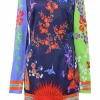 Multi-colour paneled viscose-blend half-tone floral print long sleeve shift dress