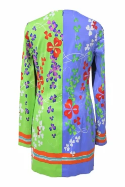 Multi-colour paneled viscose-blend half-tone floral print long sleeve shift dress
