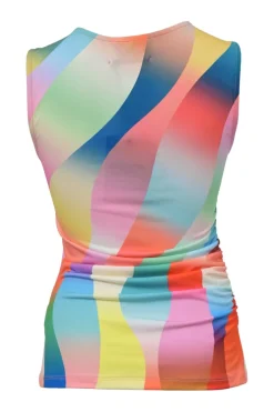 Multi-colour polyester gradient wave print jersey knit sleeveless knit top