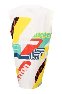 Multi-colour screen-printed cotton jersey knit sleeveless tank shift dress featuring abstract logo motif