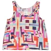 Multi-colour silk abstract print sleeveless swing top