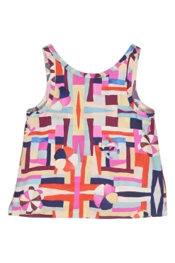 Multi-colour silk abstract print sleeveless swing top