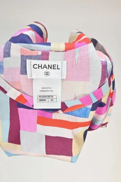 Multi-colour silk abstract print sleeveless swing top