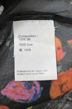 Multi-colour silk abstract print half-button pullover ruffle blouse