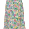 Multi-colour silk fun mix madras wrap-front midi A-line skirt with grosgrain waistband