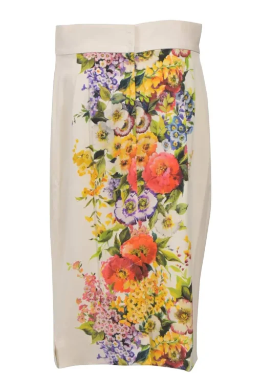 Multi-colour silk-blend floral print midi pencil skirt
