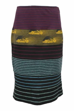 Multi-colour stripe patchwork cotton jersey and wool pencil skirt