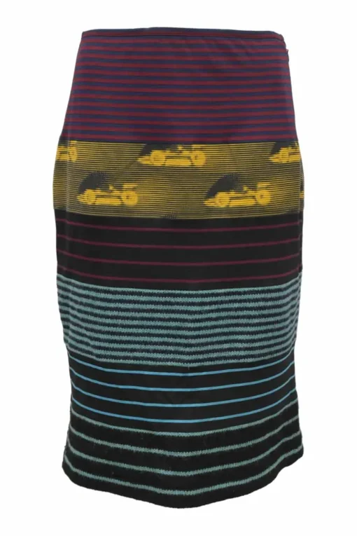Multi-colour stripe patchwork cotton jersey and wool pencil skirt