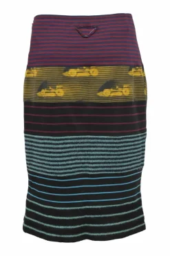 Multi-colour stripe patchwork cotton jersey and wool pencil skirt