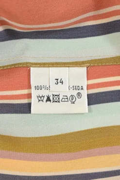Multi-colour stripe silk wrap-effect spread collar cowl shirt