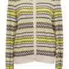 Multi-colour striped cotton-blend knit crewneck cardigan