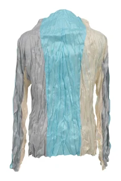 Multi-colour striped crinkled plissé polyester pullover long-sleeve top