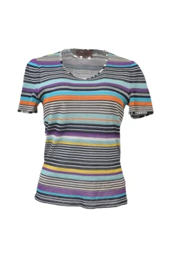 Multi-colour striped jersey pullover short sleeve T-shirt
