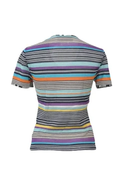Multi-colour striped jersey pullover short sleeve T-shirt
