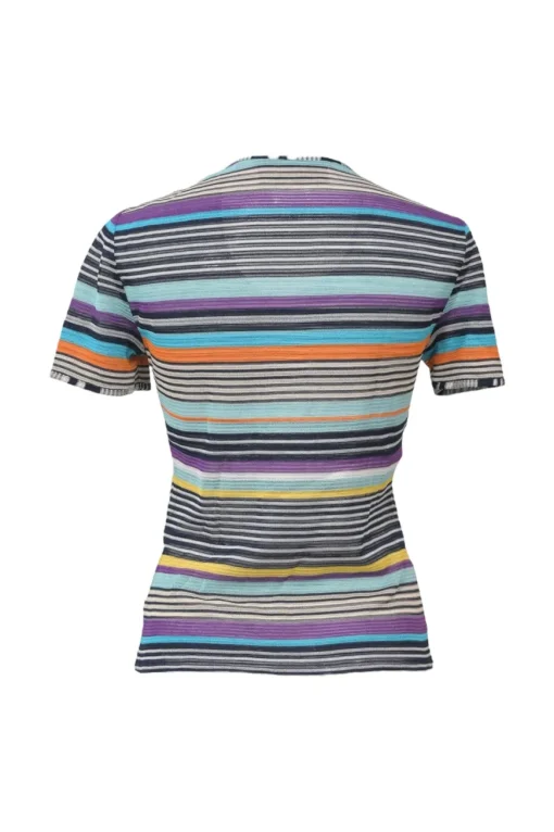 Multi-colour striped jersey pullover short sleeve T-shirt