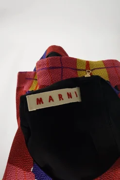 Multi-colour textured wool-blend short sleeve peplum top featuring abstract check motif