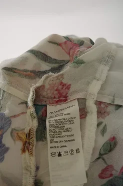 Multi-colour viscose floral print semi-sheer cotton voile pintuck ruffle shift dress with cutout edge trim inserts