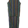 Multi-colour viscose-blend striped intarsia drop-waist cami and sun dress pullover interlock knit twin set