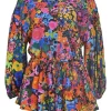 Multi-colour viscose-blend floral print Farrah dolman sleeve drawstring peplum blouse