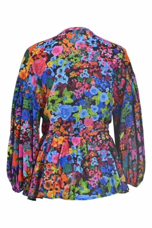 Multi-colour viscose-blend floral print Farrah dolman sleeve drawstring peplum blouse