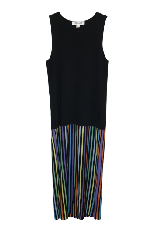 Multi-colour viscose-blend striped intarsia drop-waist cami and sun dress pullover interlock knit twin set