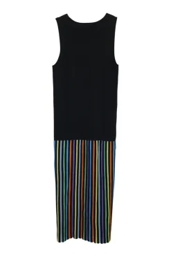 Multi-colour viscose-blend striped intarsia drop-waist cami and sun dress pullover interlock knit twin set