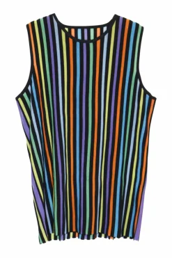 Multi-colour viscose-blend striped intarsia drop-waist cami and sun dress pullover interlock knit twin set