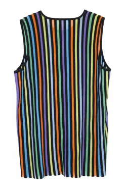 Multi-colour viscose-blend striped intarsia drop-waist cami and sun dress pullover interlock knit twin set