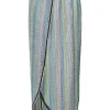 Multi-colour viscose-cotton blend crochet knit stripe sarong-style midi tulip skirt