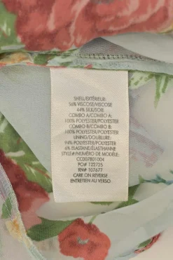 Multi-colour viscose-silk blend floral print tie-neck blouse with plissé flutter sleeves