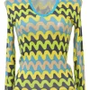 Multicolour weavy print viscose rib scoop-neck long-sleeve top