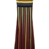 Multi-colour wool-blend herringbone tape-trimmed stripe strapless dress with knit bandeau-style bodice
