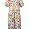 Multi-coloured cotton granny flower garden quilt digi print half sleeve tiered swing-style maxi dress