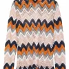 Multi-coloured herringbone polyester pointelle warp knit pullover high neck mesh top